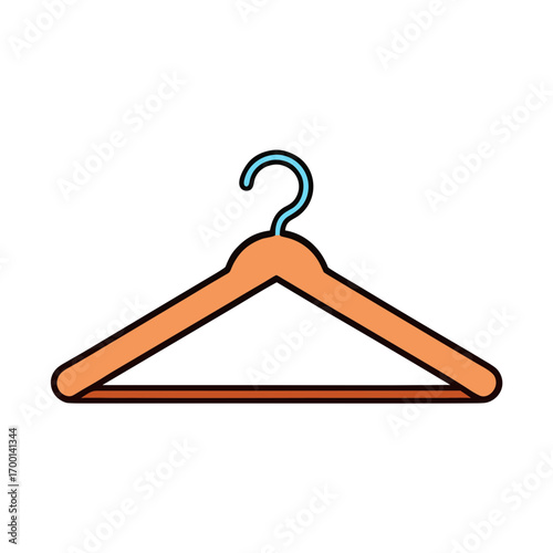 Simple orange clothes hanger with blue hook on black background