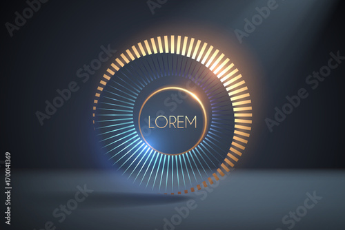 Gold and blue circle lines template with light effects