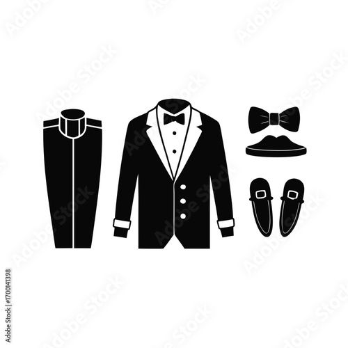 Classic black tuxedo outfit illustration