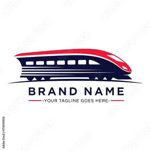 Modern red high-speed train locomotive with brand name space vector