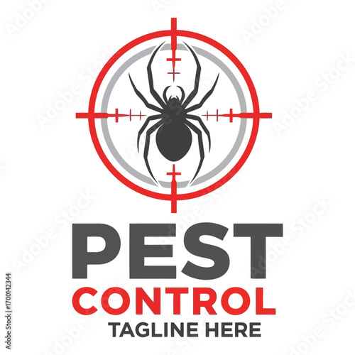 Targeted spider pest control service logo with bold text and reticle symbol vector