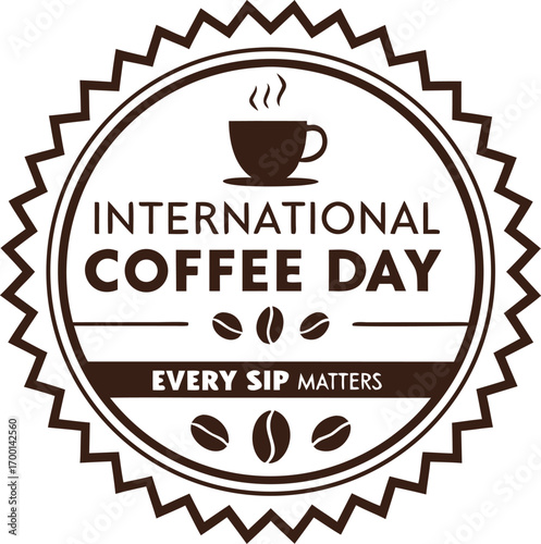 International Coffee Day celebration illustration. Coffee beans and cup design for Coffee Day. Fresh brewed coffee artwork for celebration. Coffee shop culture and beverage design. Morning coffee