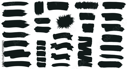 Variety of Grunge Brush Strokes and Banners Elements for Design and Decoration