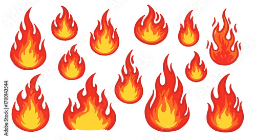 Cartoon Flames Set: Collection of Various Shapes and Sizes for Creative Projects