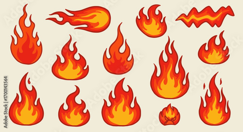 Assorted Cartoon Flames, Perfect for Designs Needing a Fiery and Playful Touch