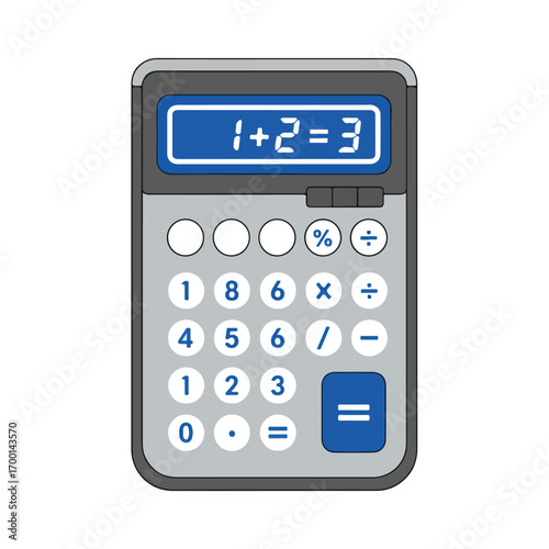 Gray Calculator With Blue Display Vector Illustration