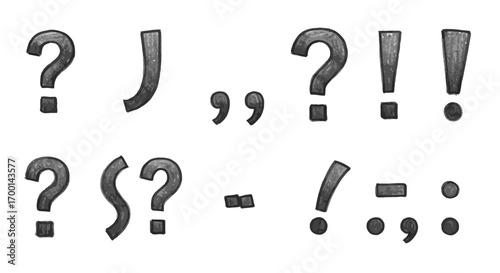 Hand Drawn Punctuation Marks Set: Question, Exclamation, Comma, and More Characters