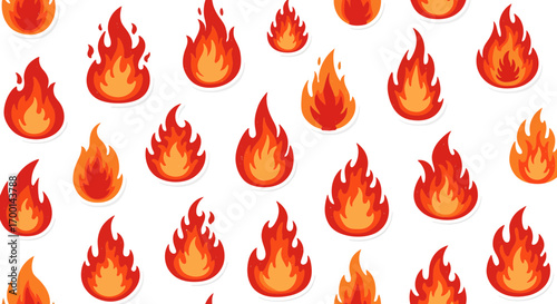 Seamless pattern of various cartoon flame icons on a white background wallpaper