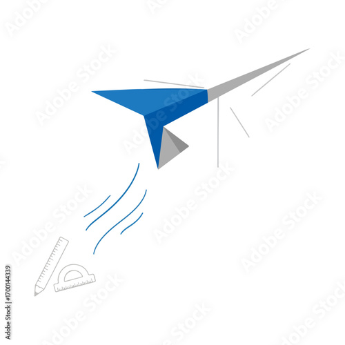 Paper Plane Soaring With Drafting Tools Graphic