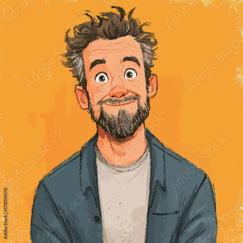 A friendly-looking man with curly hair and a beard smiles playfully against a vivid yellow backdrop. He wears a casual shirt and exudes warmth and approachability.