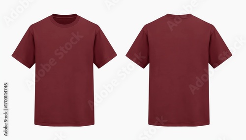 Red maroon t shirt front and back view, isolated on white background. Ready for your mock up design template.
