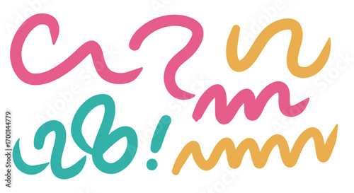 Playful Abstract Swirls and Curves in Vibrant Pink, Teal and Yellow Hues Design