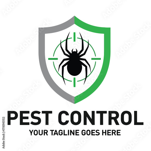 Pest control shield emblem with spider target icon for professional extermination services vector