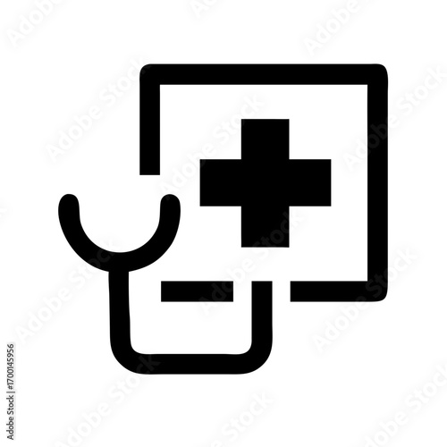 Medical symbol of a red cross on a white circle, a first aid icon for healthcare and emergency care