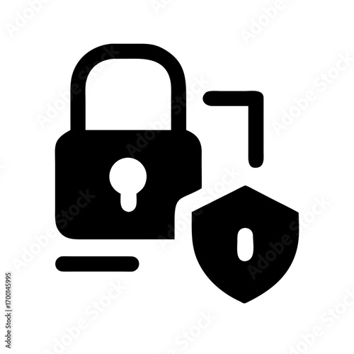 Vector icon of a secure metal padlock and key, a symbol of digital safety and protection