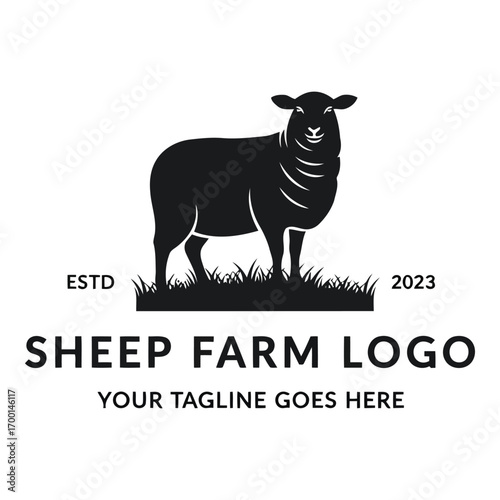 Black silhouette sheep farm logo design with established year and placeholder text vector