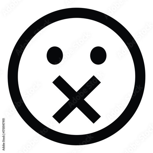 Silent smiley face symbol representing secrecy silence or quiet communication in a simple icon vector