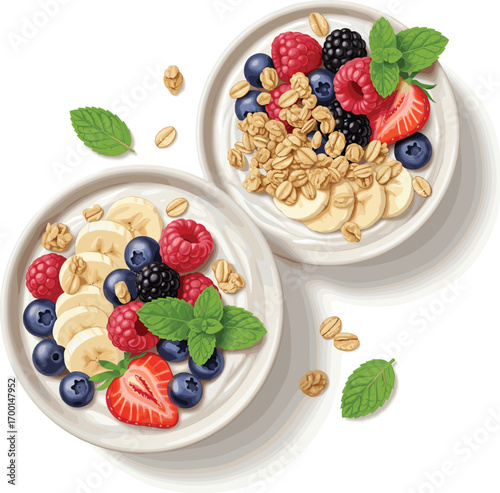 Fresh Yogurt Bowls with Fruits and Granola