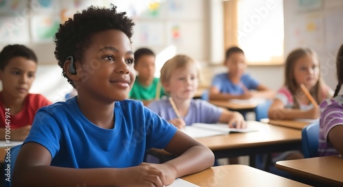  Child with hearing aid participating in lesson