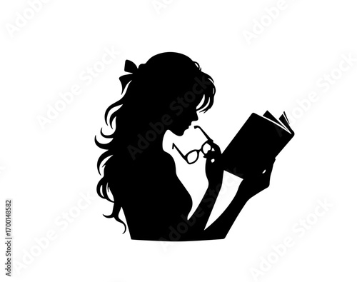silhouette of a girl with a BOOK SVG