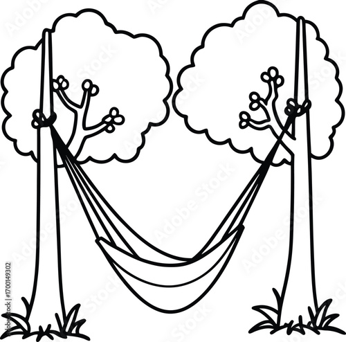 simple outline of a hammock between trees.