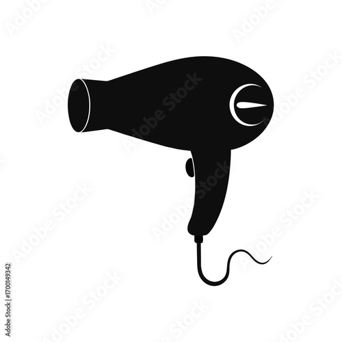Silhouette of a simple hair dryer object on transparent background