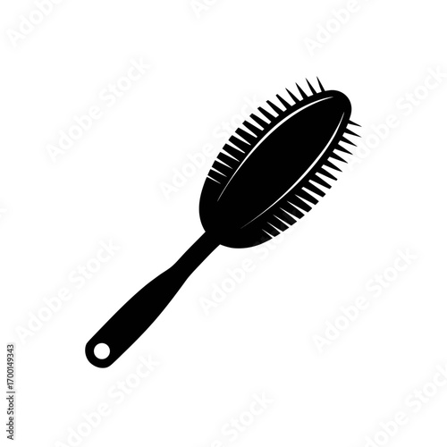 Illustration of a black handled hairbrush on transparent background