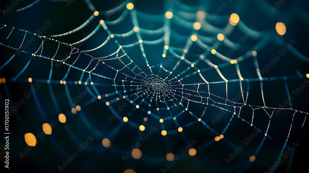 Fototapeta premium Halloween Fairy Lights Spider Web Background Scene
