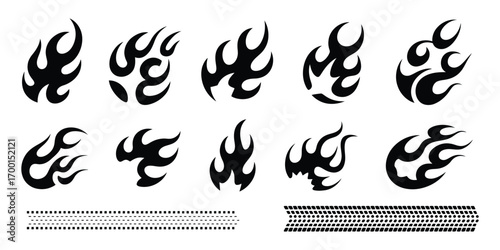 Tribal Flames Vector Set – Speed Stripes, Automotive Decals, Racing Graphics, Vehicle Design Elements, Sport Car Stickers, Flame Motif, Performance Illustration, Fast Car Vector, Motorsport Graphics