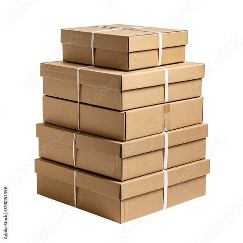 Stack of Brown Cardboard Boxes with White Straps for Shipping and Delivery