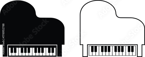 Black silhouette of upright piano icon set, isolated on transparent background. Graphic illustration. concept of musical instrument, classical music, piano recital, icon, logo, design element.