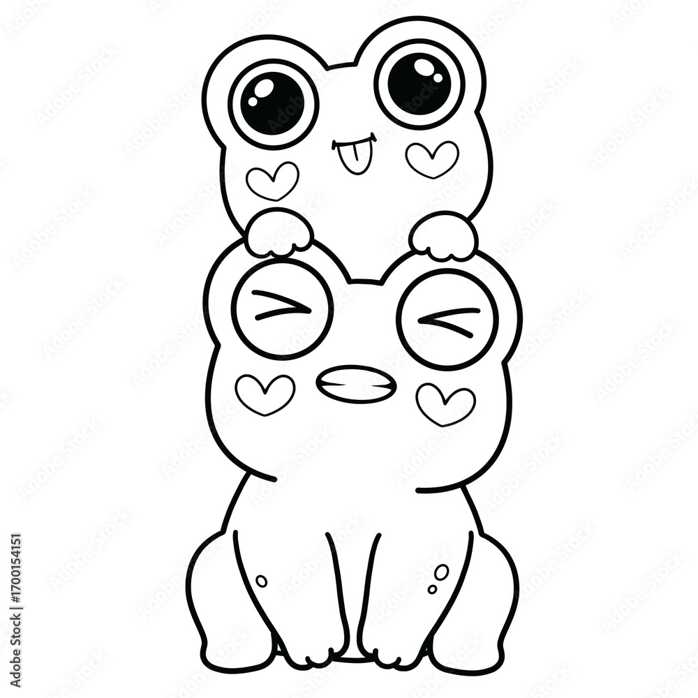 Obraz premium Black line art of two frogs piggyback