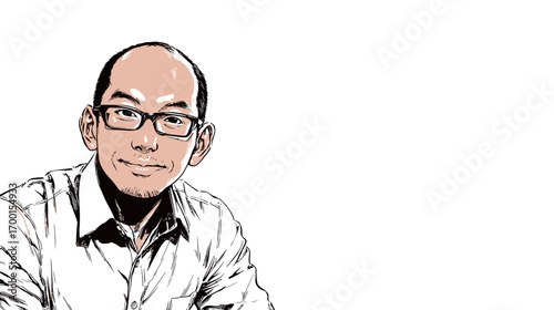 A man with a shaved head and glasses smiles with confidence while seated against a plain background. His shirt is neatly buttoned, reflecting a professional demeanor.