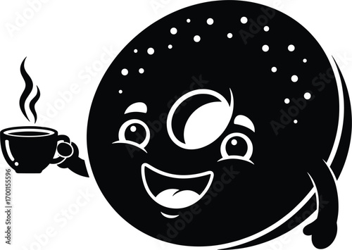 BasiCCSuFunny Cartoon Bagel Character with Smiling Face Vector Ar