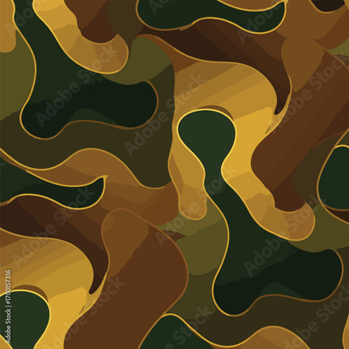 Abstract camouflage seamless pattern with organic shapes and earthy color palette, seamless pattern, Stock royalty free image.