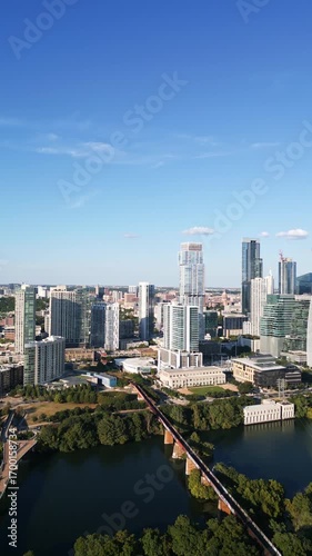 Wallpaper Mural Austin Texas Downtown City Skyline Drone on Sunny Blue Sky Day Torontodigital.ca