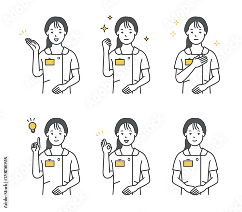 笑顔でポーズをとる看護師のアイコンセット イラスト素材
