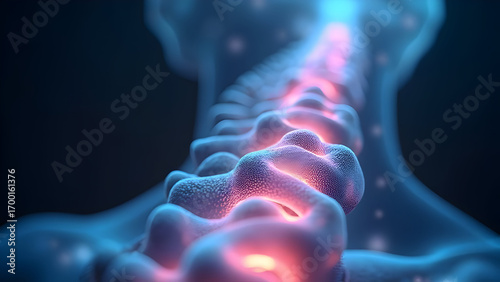 Close-up abstract spine bathed in ethereal luminance