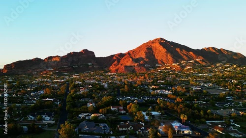 Wallpaper Mural Camelback Mountain at Sunset Drone in Phoenix Arizona Scottsdale View with Blue Sky and Sun Torontodigital.ca