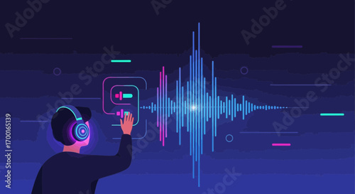 Futuristic audio engineering illustration showcasing sound wave manipulation and technology