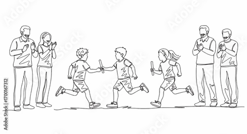 Illustration of children participating in a relay race with spectators.