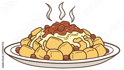 Delicious poutine with gravy cheese curds and french fries traditional canadian dish cuisine vector art