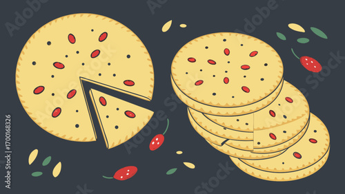 Delicious pizza with slice and stack of pizzas italian food traditional cuisine restaurant pizzeria concept art