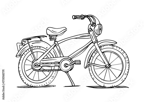 Black motorcycle with a white seat and a red light on the front

