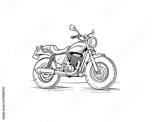 Black motorcycle with a white seat and a red light on the front
