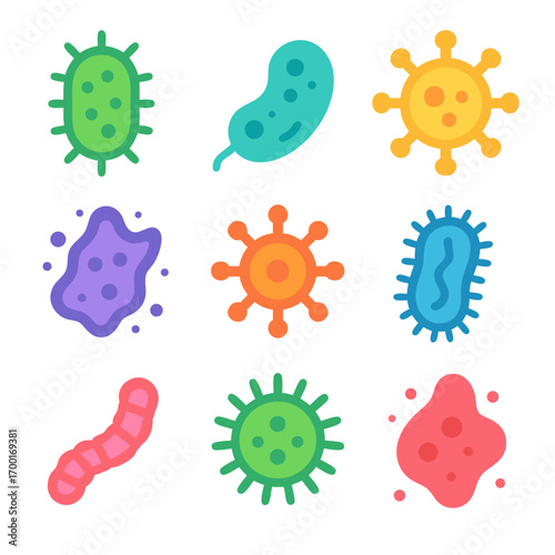 Diverse Microorganism Vector Icons Bacteria, Viruses, and Cells
