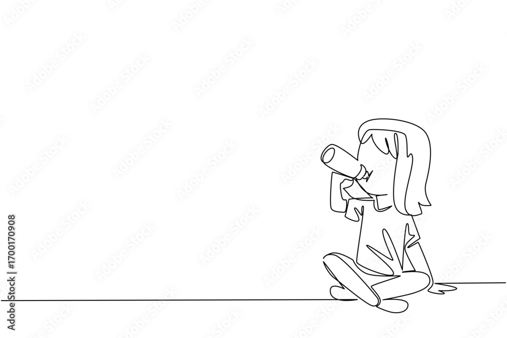Obraz premium A single line drawing of a young girl sitting cross legged while drinking milk from a bottle, created to celebrate Infant Feeding Day with a health concept and child nutrition theme.