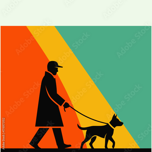 Dog walker icon flat vector design.