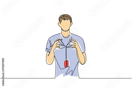 A continuous line drawing of a young man holding a yo-yo in hand, symbolizing play and creativity, designed as an international event concept for National Yo Yo Day celebration.