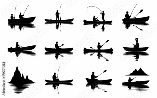 Vector art of collection of various boat and kayak icons
